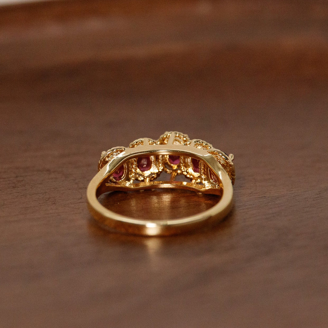Vintage Five Stone Garnet Red Glass Ring