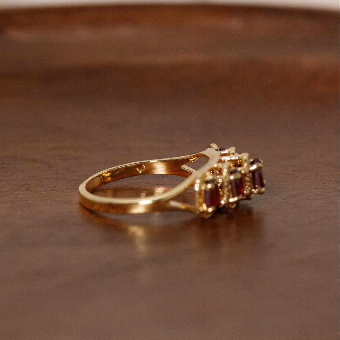 Vintage Five Stone Garnet Red Glass Ring