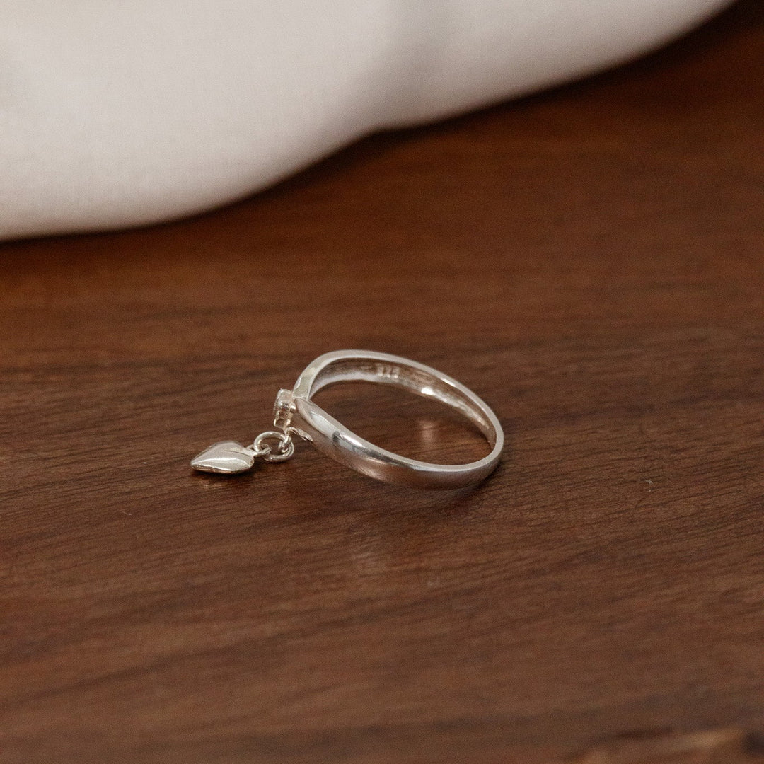 Vintage Avon Sterling Silver Heart Charm Dangle Ring