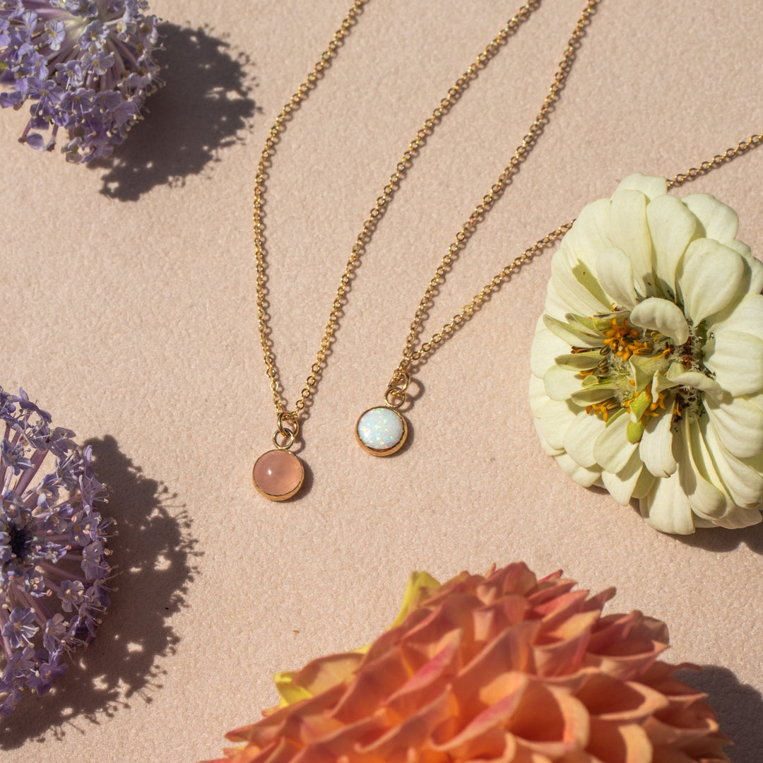 Opal or Rose Quartz Gemstone Necklace