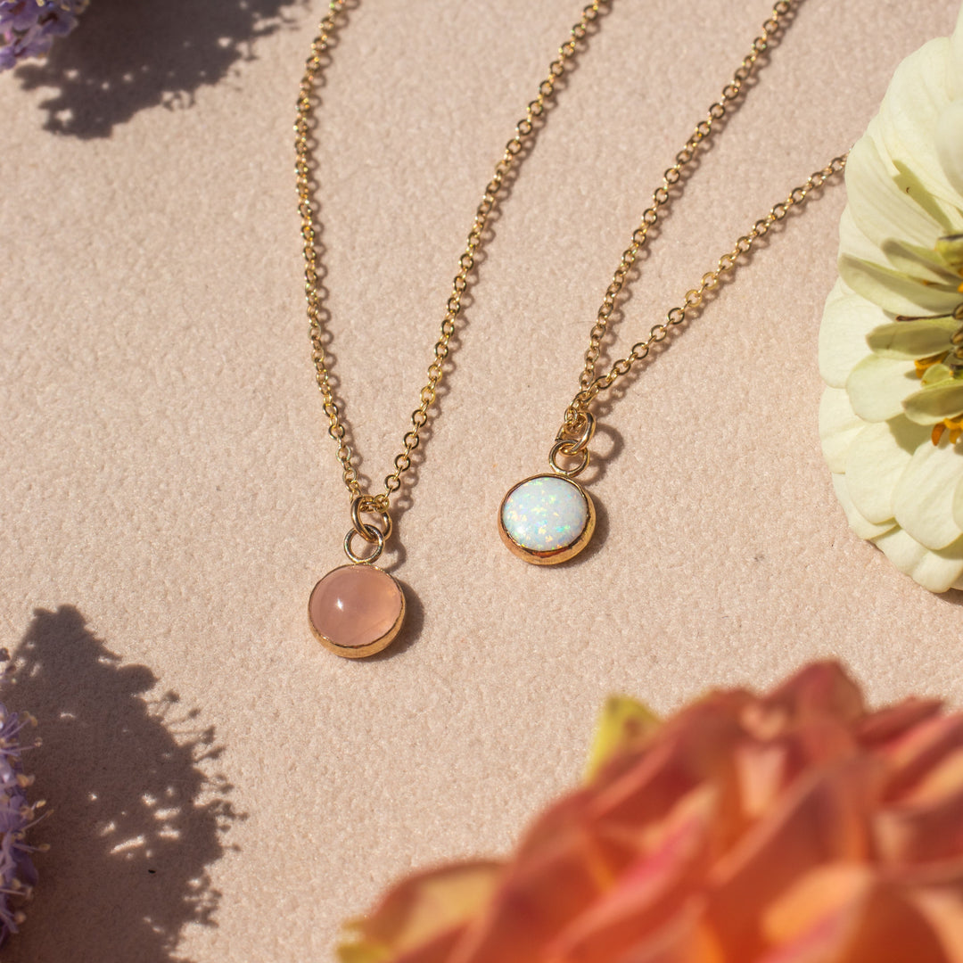 Opal or Rose Quartz Gemstone Necklace