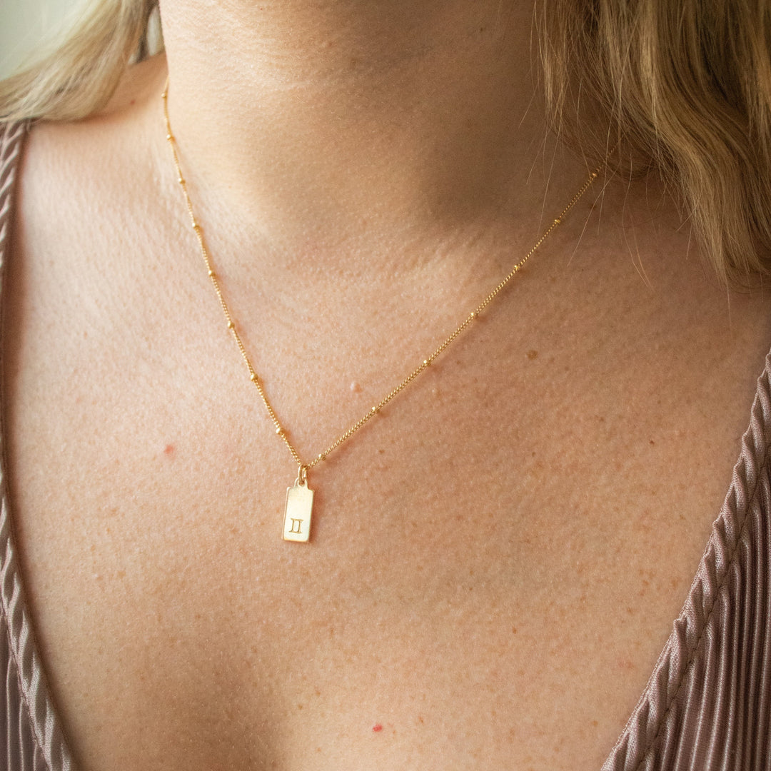 Zodiac Stamped Tag Necklace