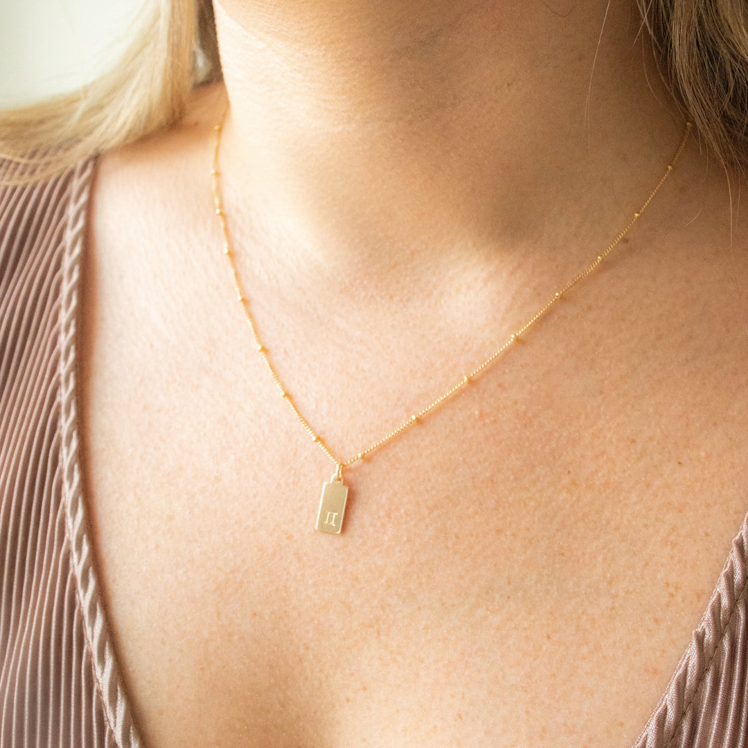 Zodiac Stamped Tag Necklace