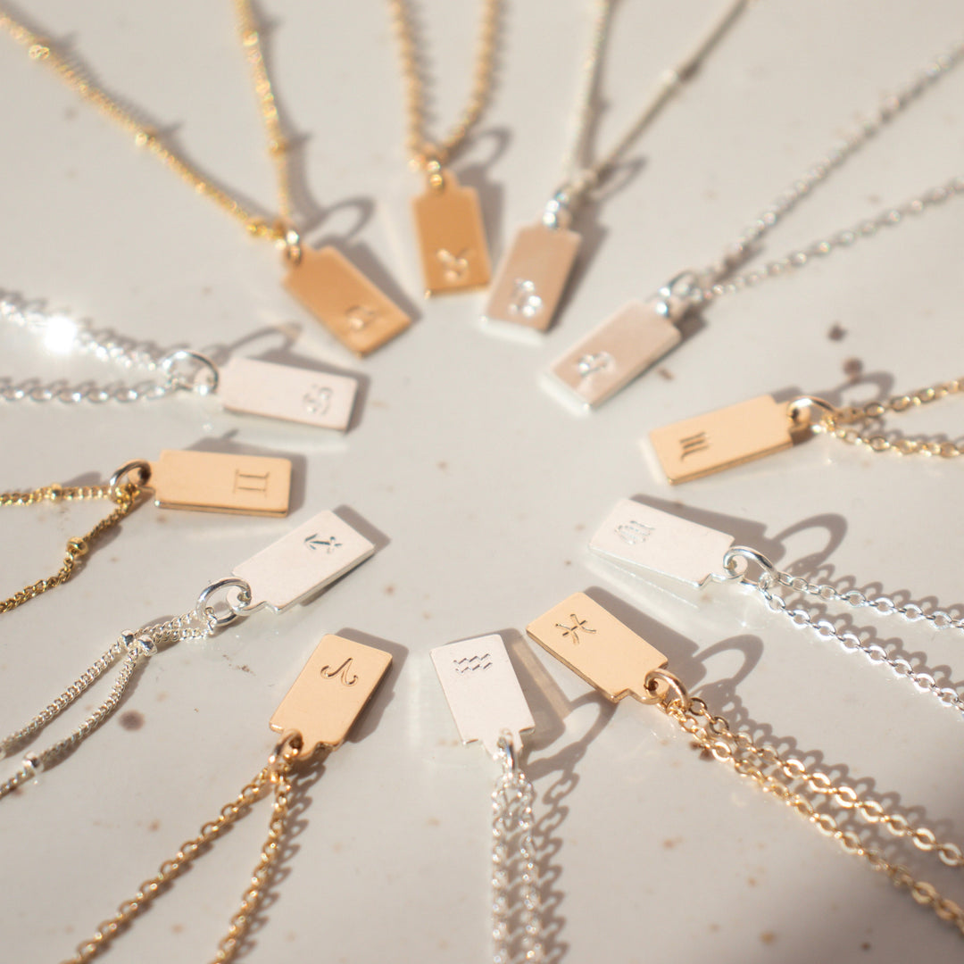 Zodiac Stamped Tag Necklace