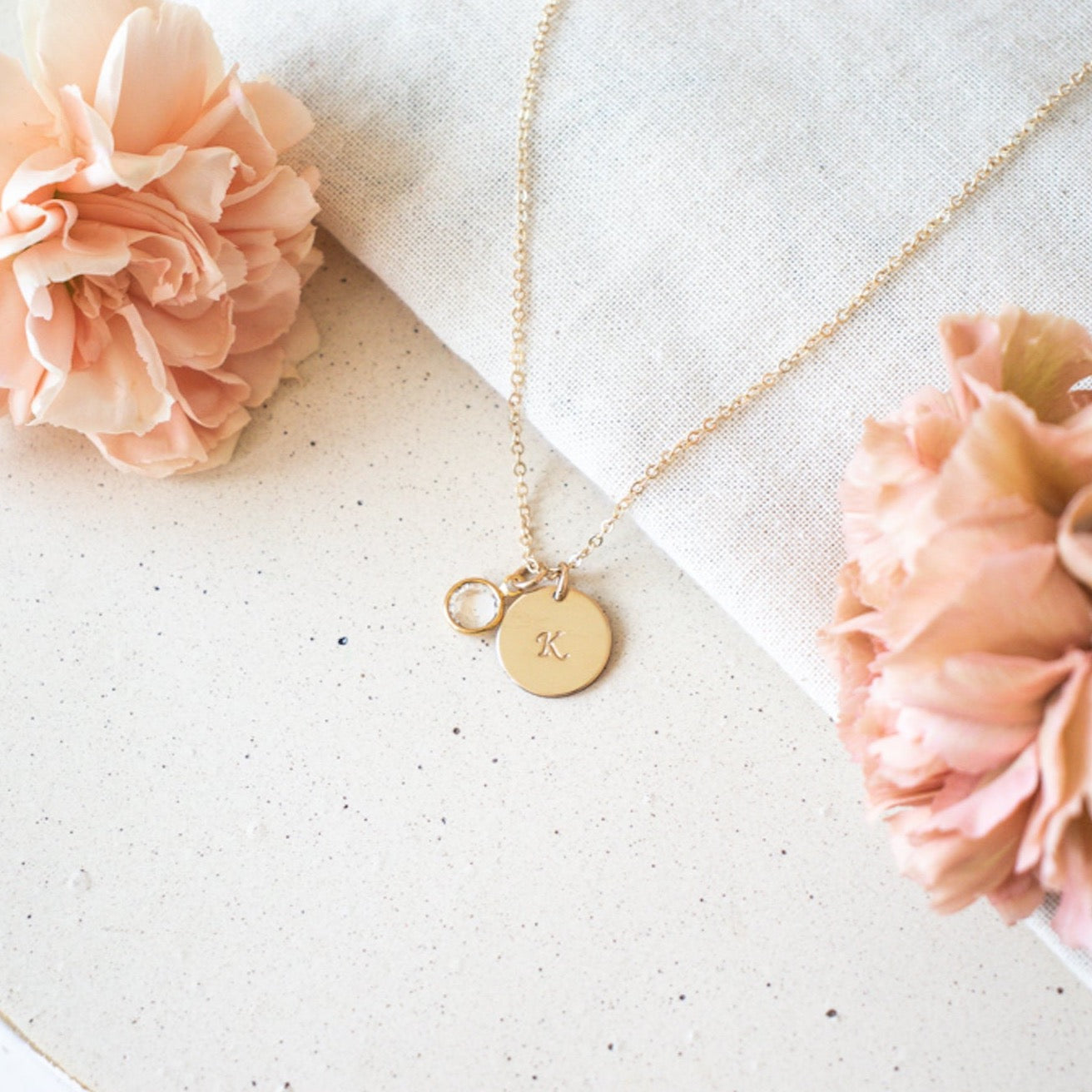 Initial and Birthstone Necklace – Emery Opal - Main Image