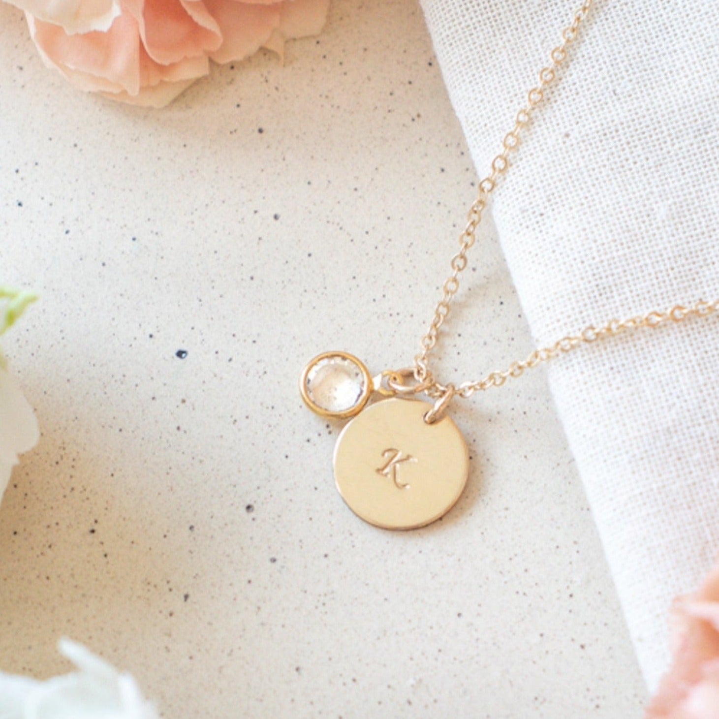 Initial and Birthstone Necklace – Emery Opal