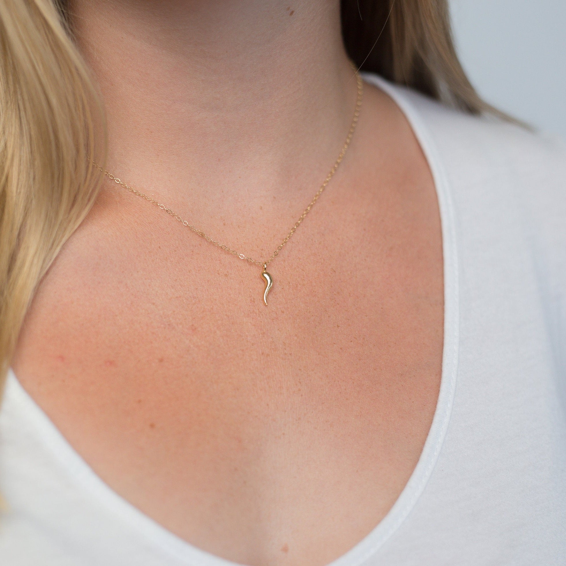Italian Horn Cornicello Necklace Emery Opal