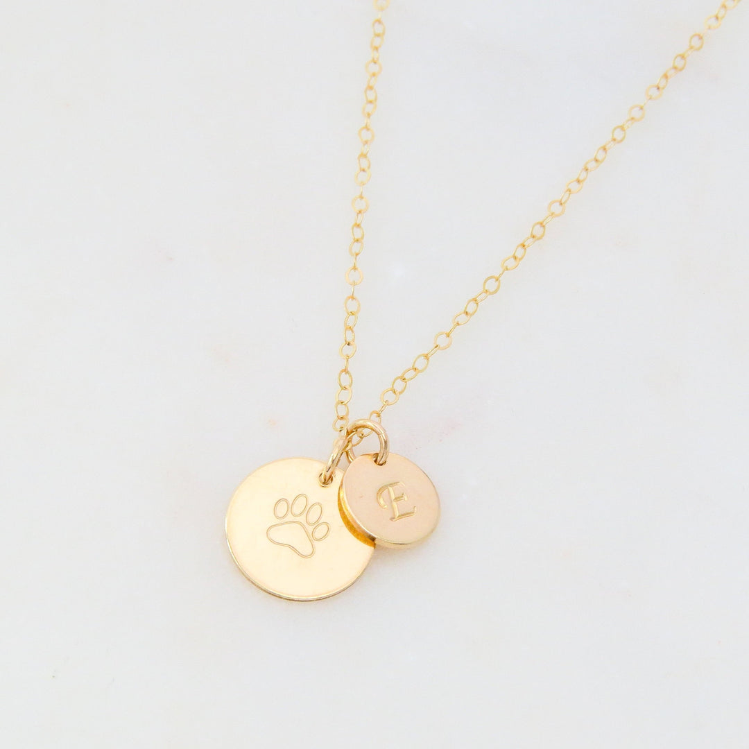 Collier avec empreinte de patte et initiale