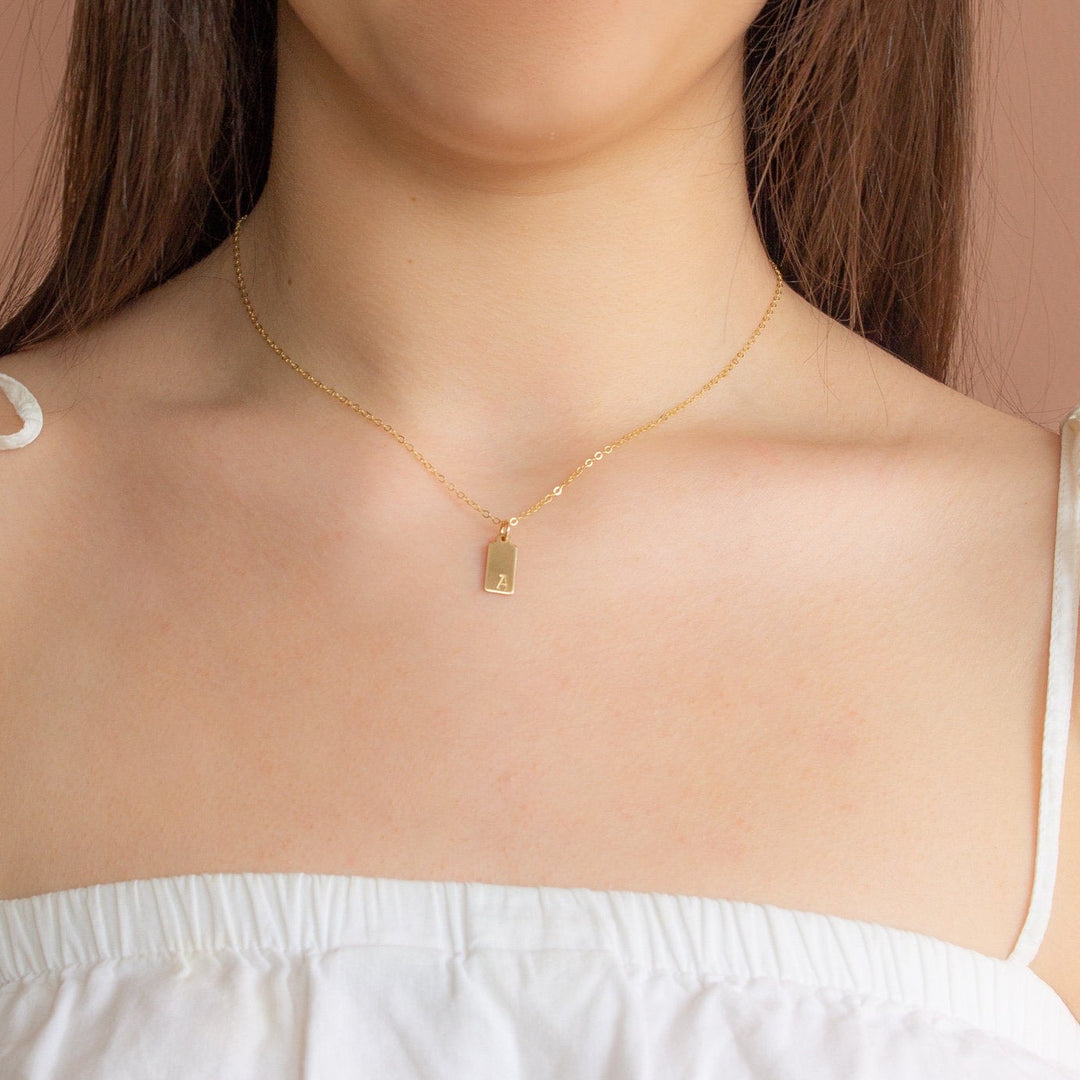 Rectangle Tag Initial Necklace