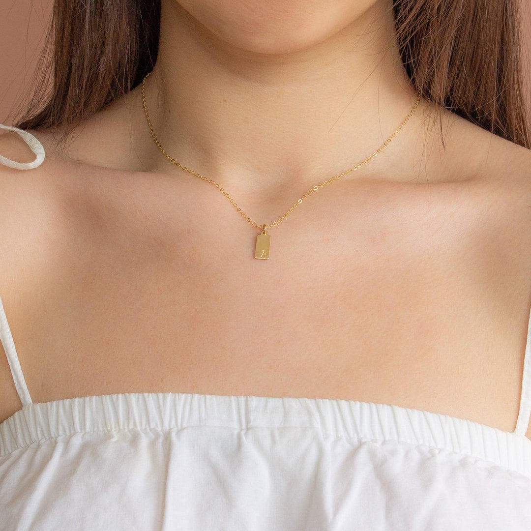 Rectangle Tag Initial Necklace