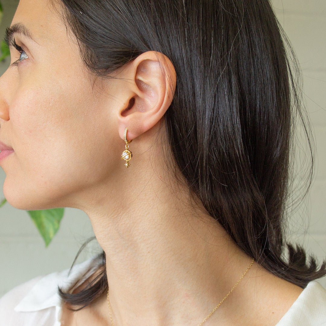 Planet Saturn Hoop Earrings