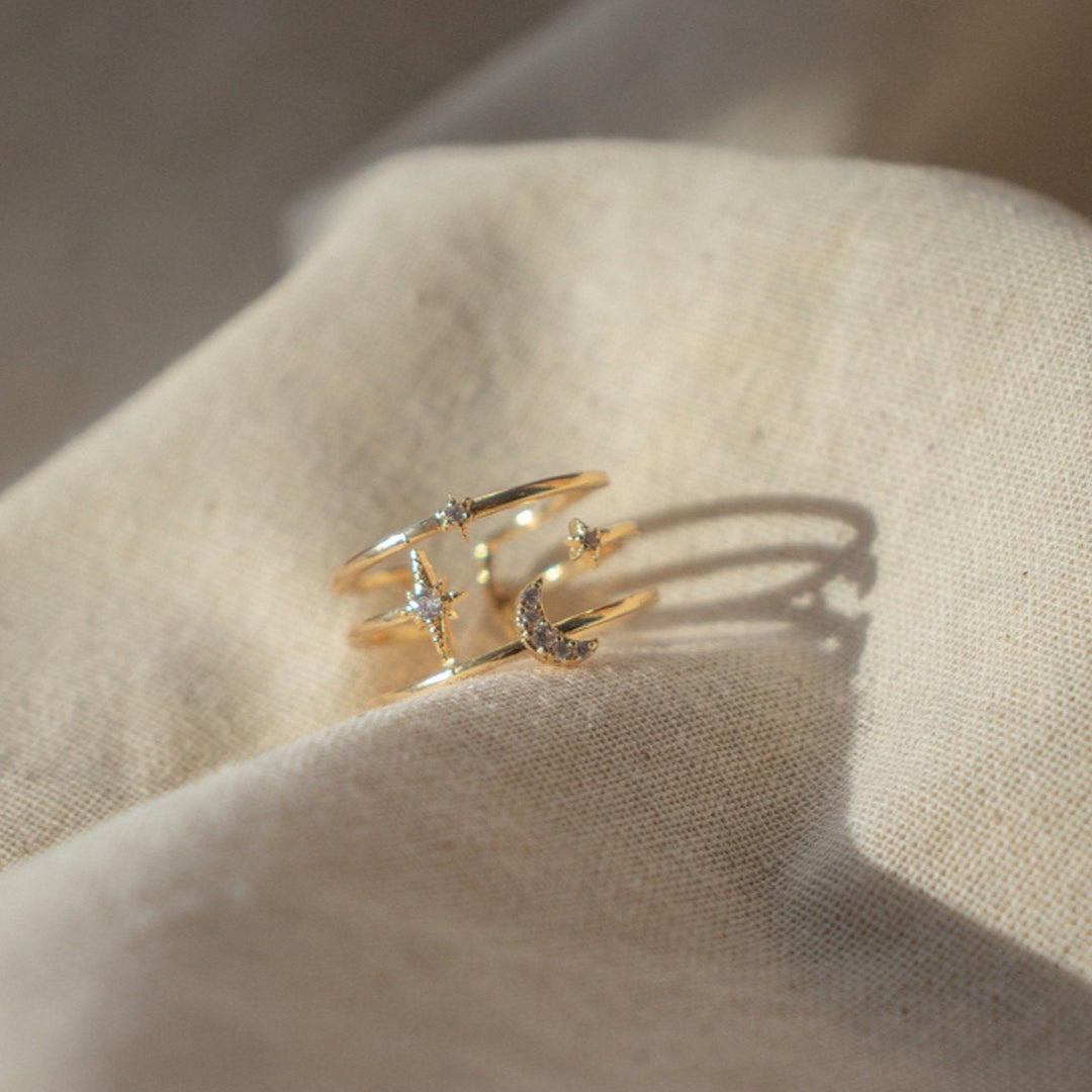 Celestial Moon and Stars Ring