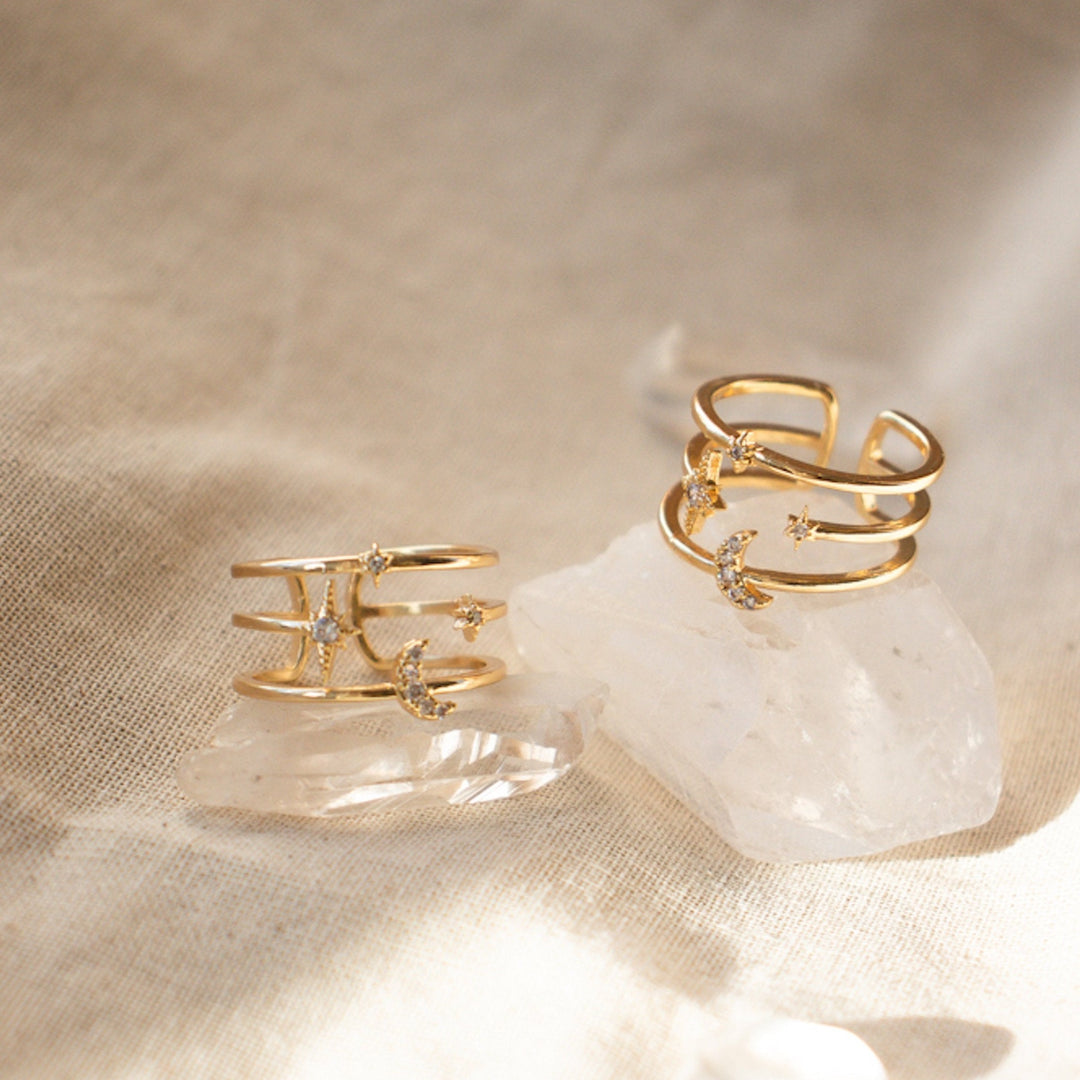 Celestial Moon and Stars Ring